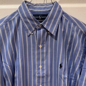 Vintage 1990s Polo Ralph Lauren Blue & White Stripe Pinpoint Oxford Button Down